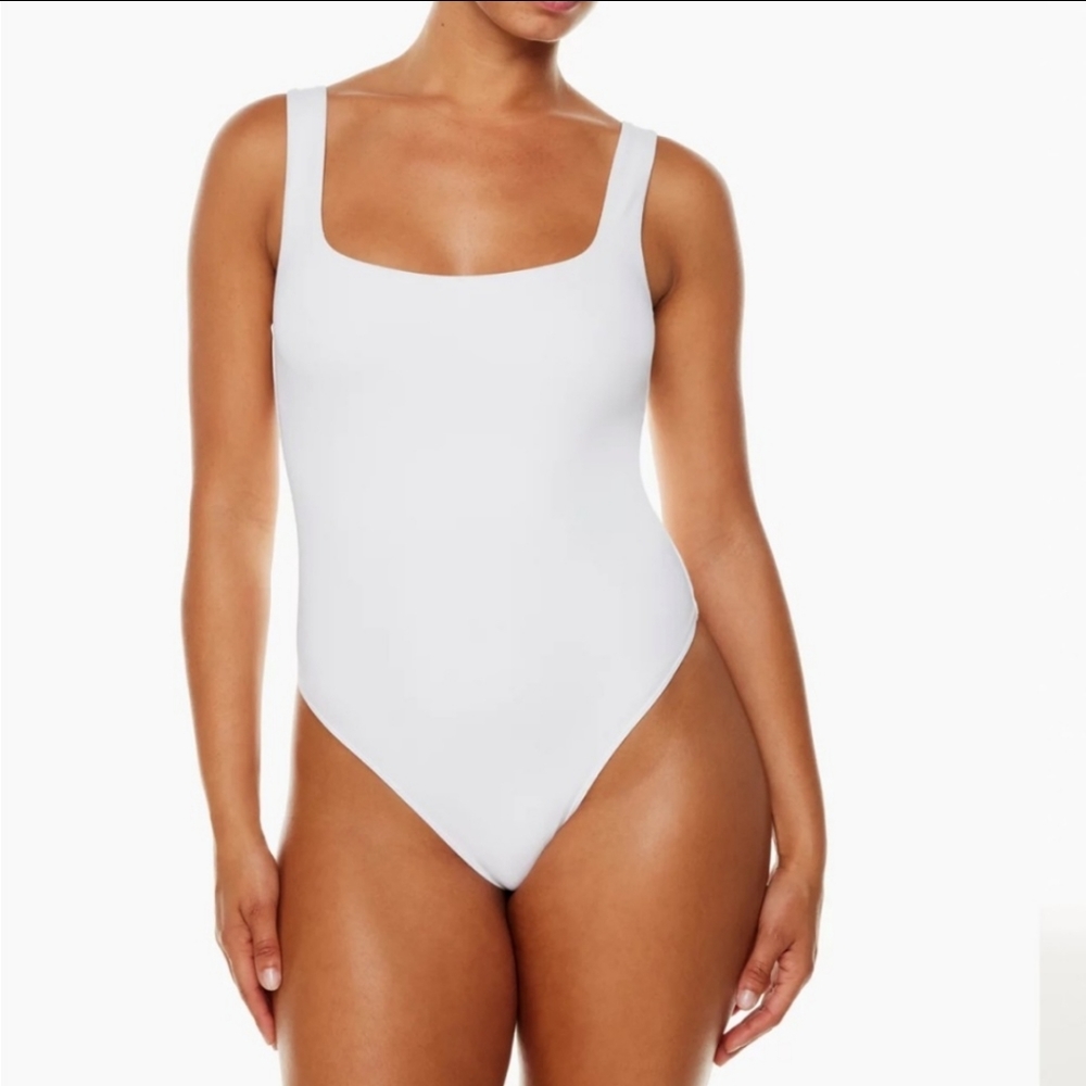 BABATON Contour Tank Bodysuit White Square Neck Thong back 1X Aritzia